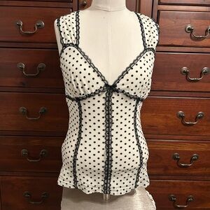 Polka Dot Lace Trim Camisole - Black and White